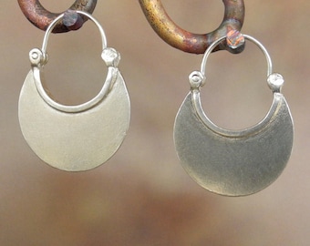 Larger Crescent Moon Earrings -Hoop Earrings - Sterling silver