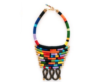 Rope Statement Necklace, African Rope Necklace, Ethnic Statement Necklace, African Bib Necklace, Tribal African Jewelry