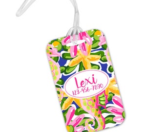 Tropical Luggage Tag - Cute Preppy Bright Islands - Beach Vacay - Name ID Tag - Spring Break Bag Tag ID
