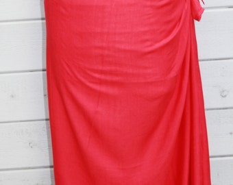 RED color-Pareo-solid color-full and half sized, plus size-rayon- sarong-, pareau-fringeless-Tahitian costume, Tahitian pareo,