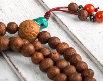 Buddhist Mala Necklace, Raktu Bodhi Seed Tibetan Mala Beads - Buddhist Prayer Beads, Wood Mala