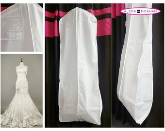White Breathable Bridal Wedding Gown Prom Dress Garment Bag Extra Long with 10" Gusset