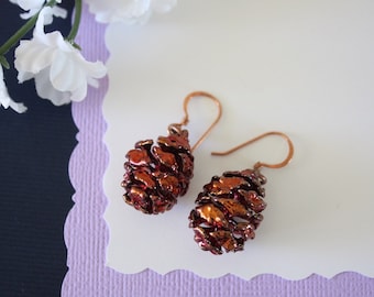 Copper Pinecone Earrings, Antique Copper Pine Cone Earrings, Real PineCone, Copper Pine Cones, Redwood, Pine Tree, Fall, Autum Earrings PC50