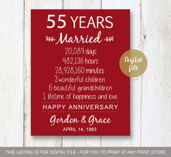 55th Anniversary Gift 55 years Wedding Anniversary