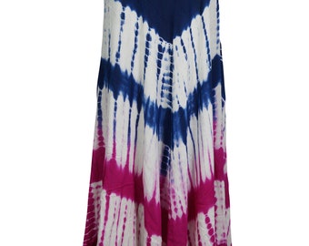 Womens Tie Dye Flare Sleeveless Boho Swing Dress Neck Embroidered Gypsy Hippie Chic Summer Fashion Cover Up Sundress