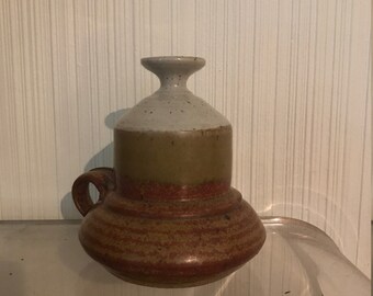 Vintage studio pottery earth tone 60's oil lamp