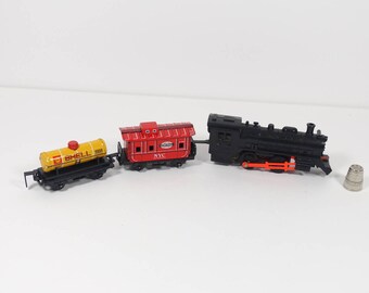 Haji Toy Train Set - Metal Train Cars Engine Shell Tanker Caboose Tin Train 1970s Toy Train