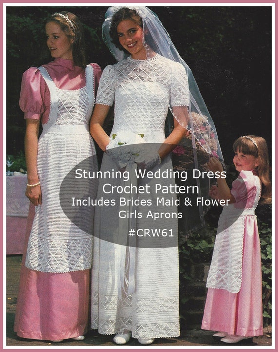 Wedding Dress Crochet PATTERN Bridal Aprons Bridal Flower Bouquet Patterns #CRW61- Mailed Copy Also Available Inquire-DurhamDeals