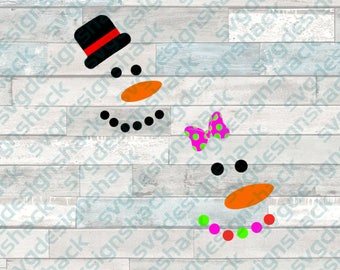 Snowman Boy Snowman Girl Faces SVG, DXF, EPS, Studio 3, Png