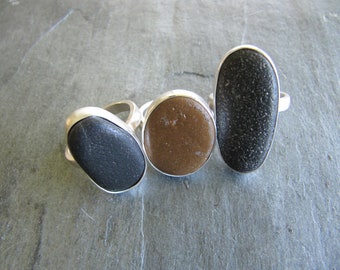 Beach Pebble and Sterling Silver Rings
