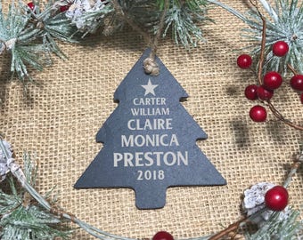 Custom Ornament, Personalized Ornament, Christmas Tree, Slate, Christmas, Family Ornament, Family Names, Christmas Gift, Present, Engraved