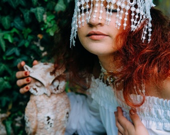 Headdress, headdband, white lace, wedding