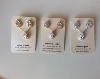 Mother of the bride or mother of the groom gift sets, mother gift set, rose gold jewelry, rhinestone necklace and earrings set