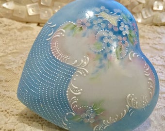 Vintage Heart Shaped Trinket Box Hand Painted Forget-Me-Nots - Spring -