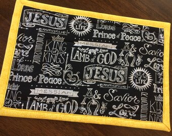 Large Rectangular Hot pad, Trivet, 9x13, Quilted and Insulated Trivet, Customizable, Faith-based fabric, Kitchen and Dining decor