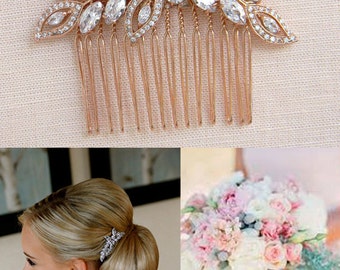 Rose Gold Comb, Bridal Hair comb, Pearl Bridal Comb, Swarovski Wedding headpiece, Bridal hair clip, Linneah Rose Gold Hair Comb