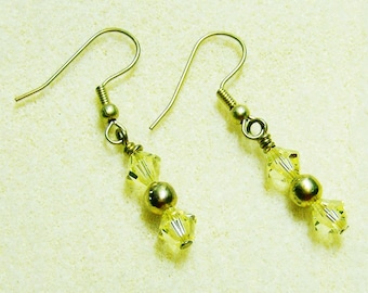 Swarovski Crystal Earrings - Handmade Light Yellow Bicones & Gold by JewelryArtistry - E602