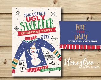 UGLY Sweater Christmas Invitation/// Hand drawn // Vintage