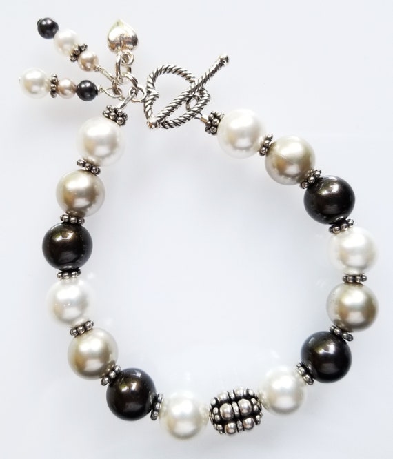 South Sea Shell Pearl Bracelet, White Pearl Bracelet, Pearl Bracelet, Silver Pearl Bracelet, Tahitian Pearl Bracelet