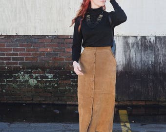 Sienna Suede Button Front Midi Skirt
