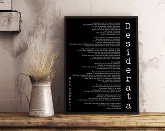 Poem Art Desiderata Print, minimalist poster, Max Ehrmann Literary Poster, literary quote print, motivational poster, office wall art
