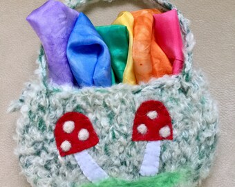 Play silks fairy silks felted pouch set Waldorf inspired Rainbow silks ready to ship