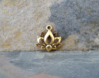 Lotus Charm Antique Gold boho jewelry pendant C111,gold lotus charm,lotus charm,lotus flower charm,golden lotus,boho lotus charm,yoga charms