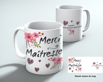 Thank you teacher mug with hearts, personalized name