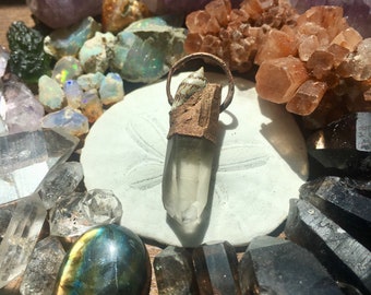 Quartz California Shell Copper Electromed Pendant Necklace Handmade Gemstone
