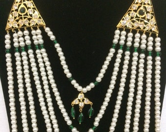 Green Saath Lada | Hyderabadi indian necklace set | Wedding Jewelry | Green Indian Jewelry |Earring | Desi Jewelry | Indian Bridal Jewelry