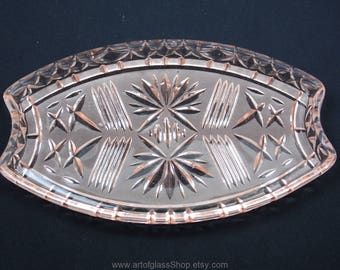 Vintage pink pressed glass dressing table tray