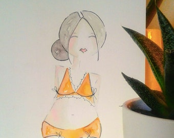 Original WaterColor Boudoir Art