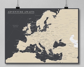 Europe Push Pin Map (Print Only) , Travel Map, Map Poster, Travel Board, Wedding - Anniversary Gift #Europe-001