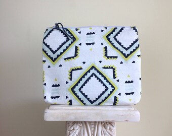 Large zipper pouch, Geometric Zipper Pouch, Boho Makeup Bag, cosmetic bag, Boho Chic Bag, Foldover clutch, gifts for her, cute bag, toiletry