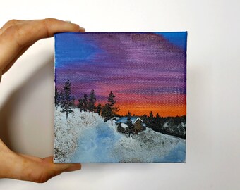 Painting of a Cabin in the Woods; Landscape Artwork; Wall Decoration; Small, Affordable Art