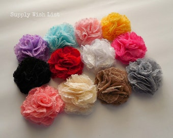 Chiffon flower, Set of 6, 2.5 inch, YOU PICK, lace mesh flower, DIY hair flower, hair flower, fabric flower, flower for baby headbands