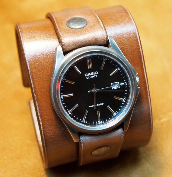 Leather cuff watch Brown wristband Unisex vintage wristwatch Nathan Drake style Uncharted 2 Handmade for YOU in USA by Freddie Matara!