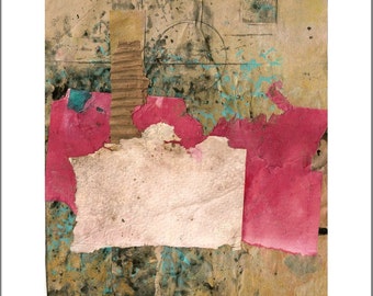 What Remains, Original Collage with Weathered and Hand Painted Papers 8 x 10 on 11 x 14 Backing