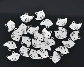 5 bird handmade charms in silver