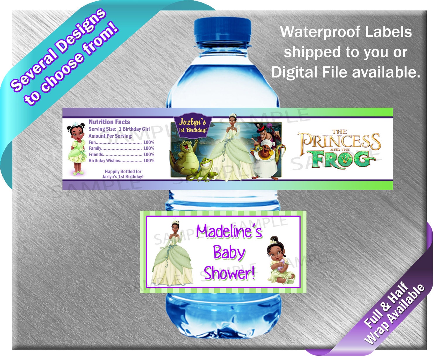 Tiana The Princess and the Frog Water Bottle Labels PRINTED