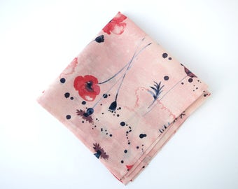 Wildflower - Organic Hand Stitched Hem Handkerchief - Organic Cotton Pocket Square - Groomsmen Accessories