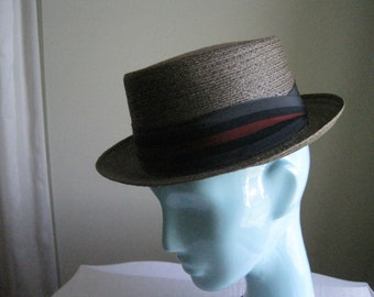 Vintage WESTBURY Selected Straw Fedora Hat-Grey/Taupe-Size 7