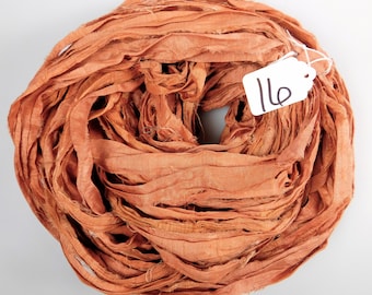 Silk Sari Ribbon, Sari silk ribbon, recycled ribbon sari ribbon, Coral sari ribbon, wedding ribbon, tassel ribbon, rug making supply