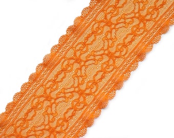 Orange stretch Lace, lingerie lace, lace stretch, elastic lace, wide lace, lace width 6.49 inch, lace 16.5 cm, lace per meter, # 2163