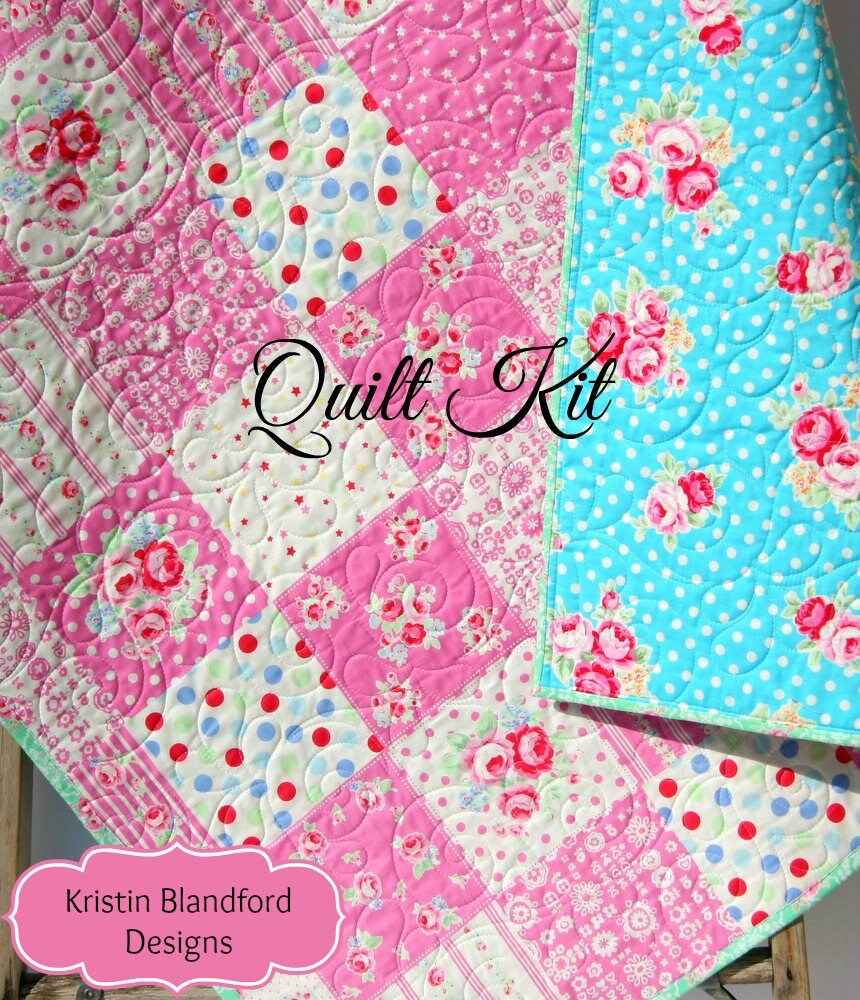 Baby Quilt Kit Flower Sugar Lecien Floral Roses Dots Aqua