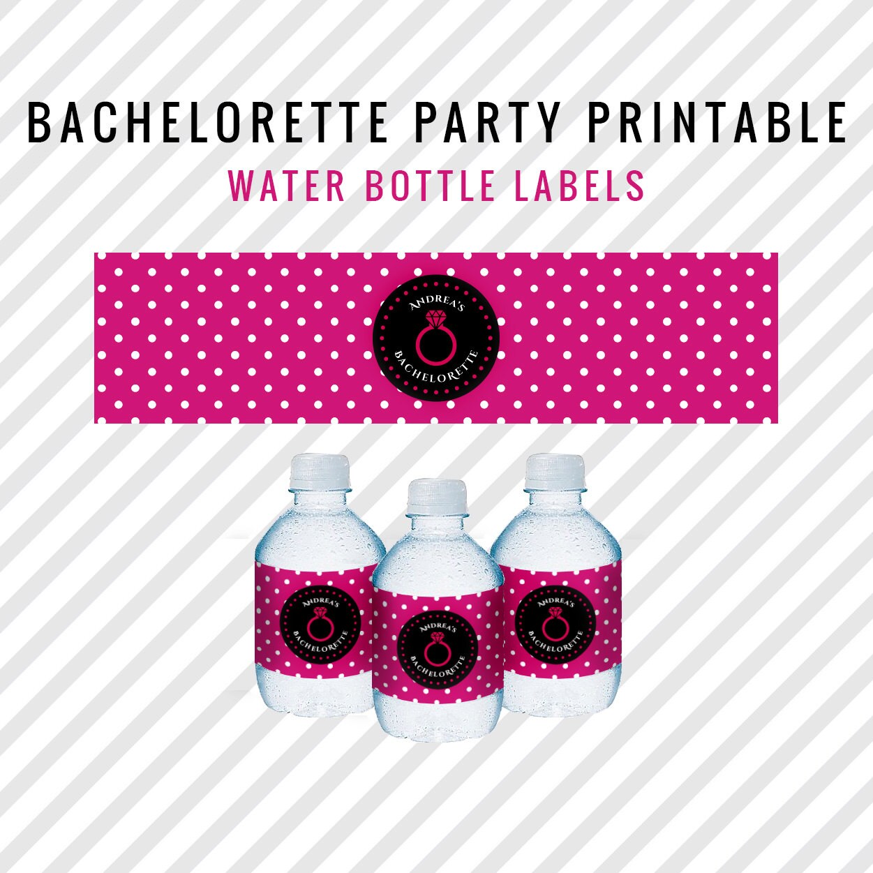Bachelorette Party Water Labels Pink and Black Polka Dot