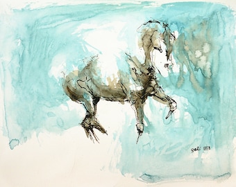 Contemporary Original Fine Art, Acrylic Painting of a Dressage Horse in motion, Horse Portrait, Animal Art