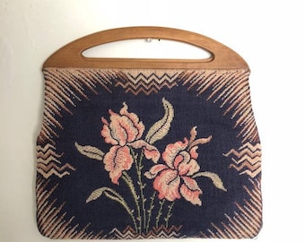 1940s handbag, vintage 40s purse, vintage 40s handbag, vintage floral 40s tapestry purse, 1940s boho purse, boho handbag, 1970s accessorie