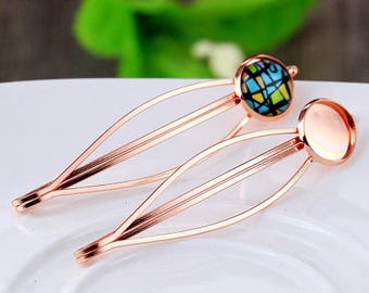 2 hair pins brass rose gold ring 12mm, length 65mm
