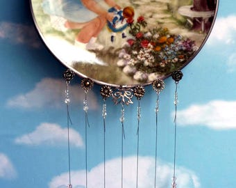 Frances Hook Collectible Stop and Smell the Roses Wind Chime with Stained Glass Chimes